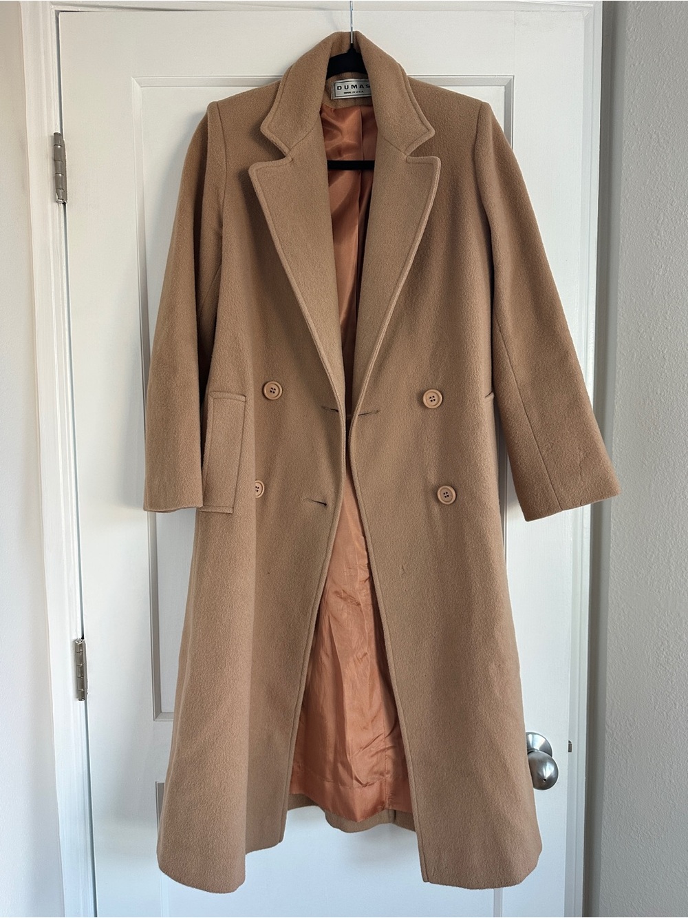 Women's Classic Double-Breasted Camel Wool Coat
